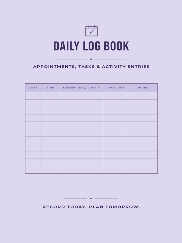 Daily Log Book cover template preview