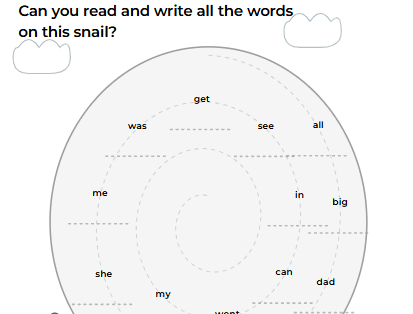 Sight Word Snail Path
