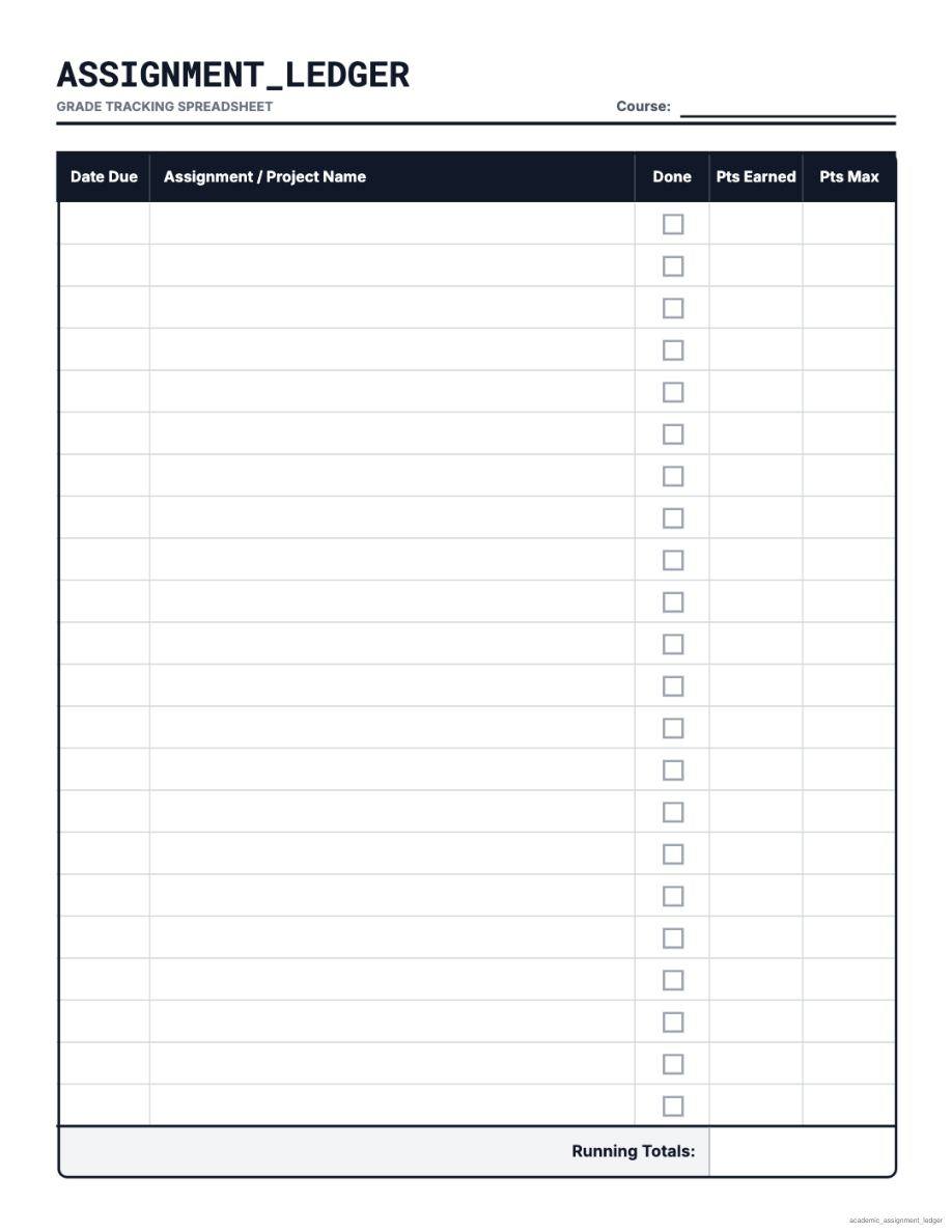 Low Content Pro template: Academic Assignment Ledger